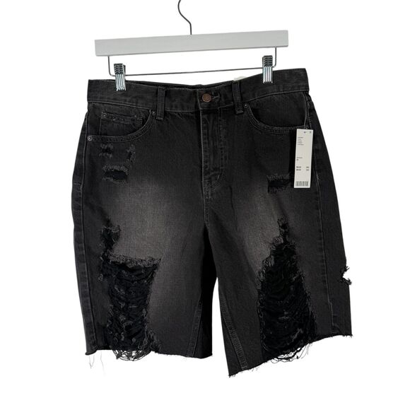 BDG Urban Outfitters Baggy Bermuda Shorts Grey Denim Distressed NWT Womens 28 - Picture 1 of 8